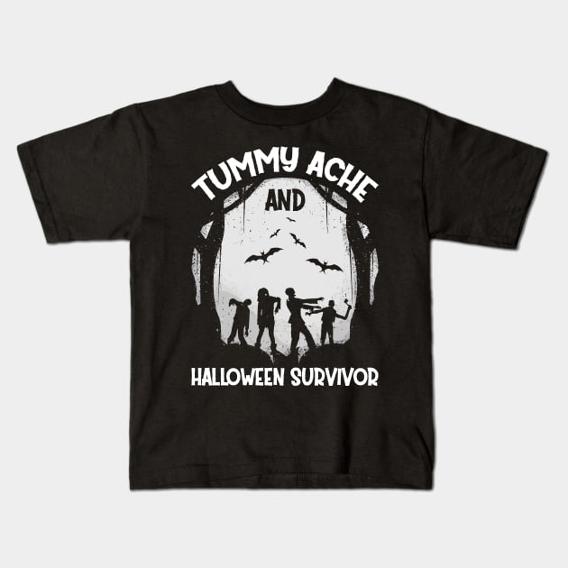 Halloween Zombie Moon Bats Horror Scary Vintage Tummy Ache Survivor Kids T-Shirt by jodotodesign